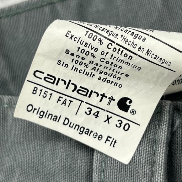 CARHARTT Pants Men 34x30 B151 Carpenter Dungaree Fit Utility Cotton Canvas Gray - Picture 6 of 15